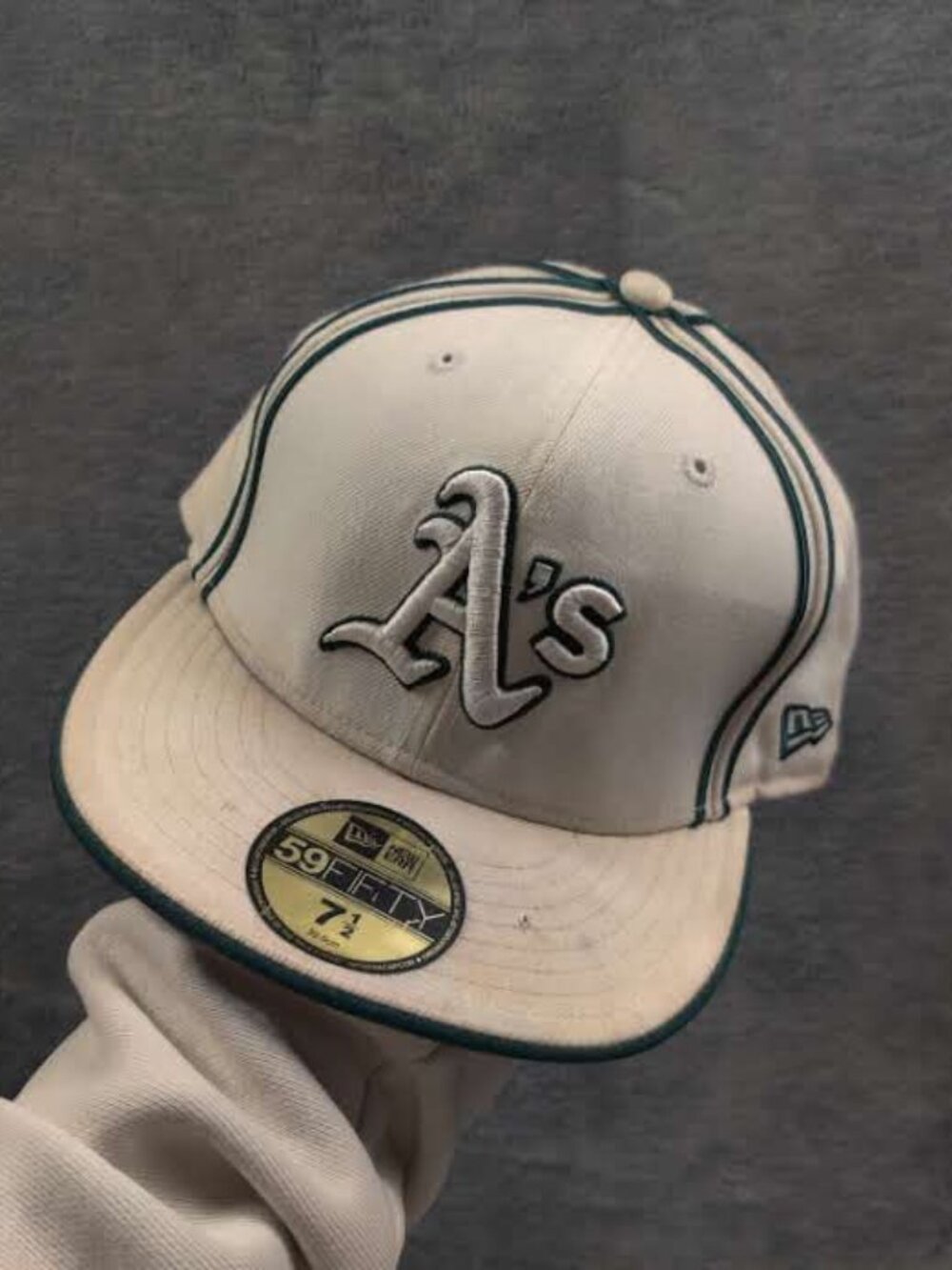 Oakland Athletic A's Hat Adult Mens 7 1/2 White Green 59Fifty New Era